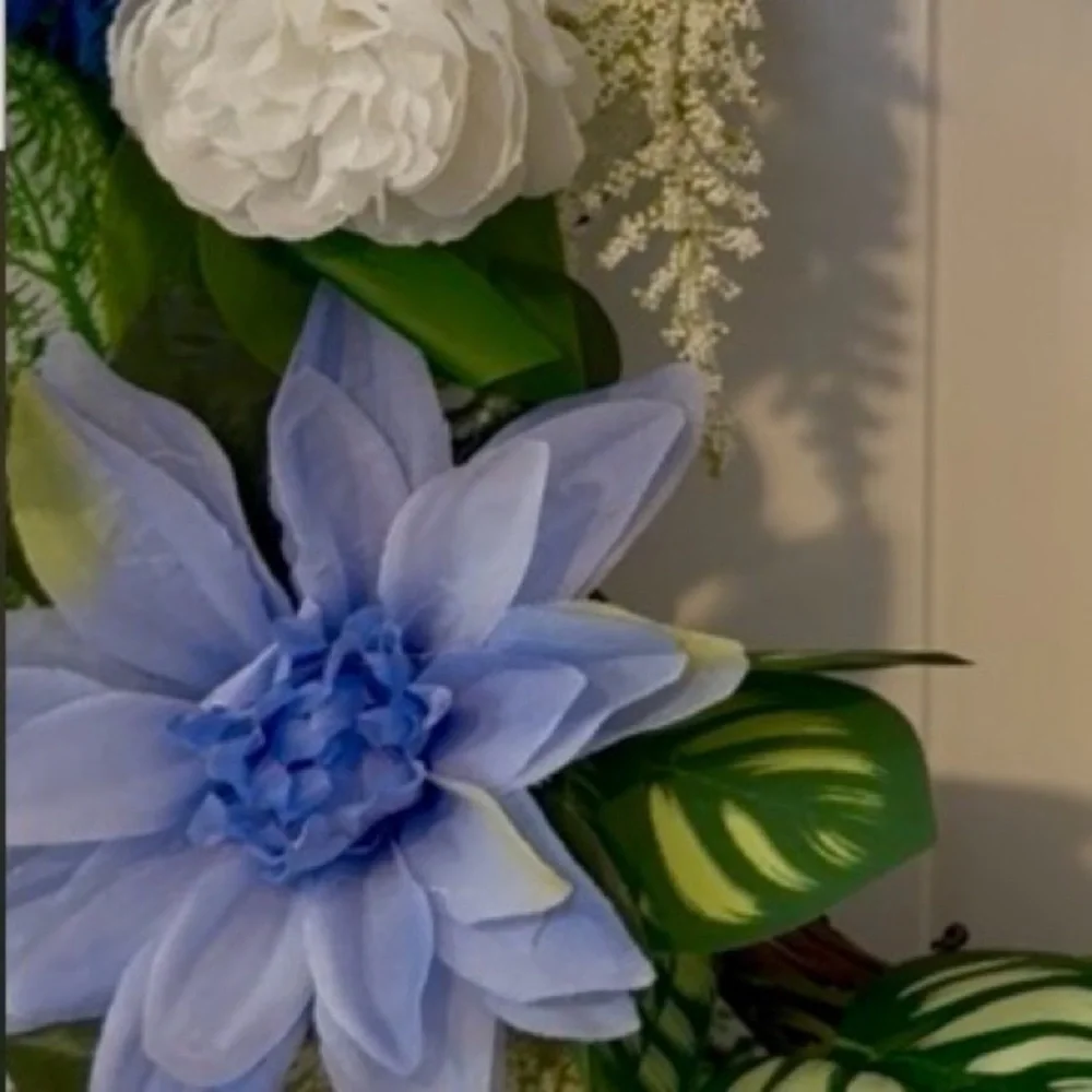 Blue and White Polka Dot Holiday Wreath